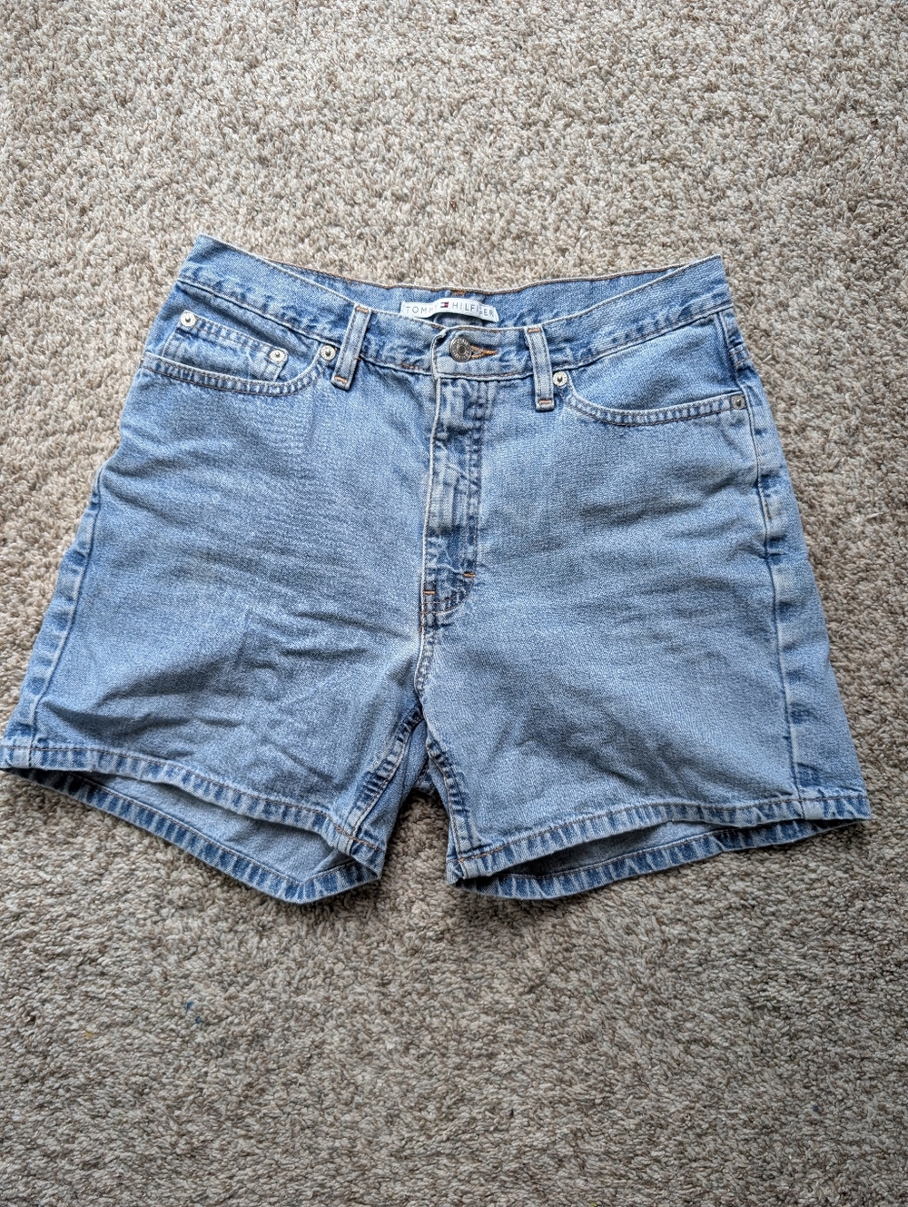 Vintage 90s Tommy Hilfiger Mid Rise Light Blue Denim Cutoff Shorts Sz S/M